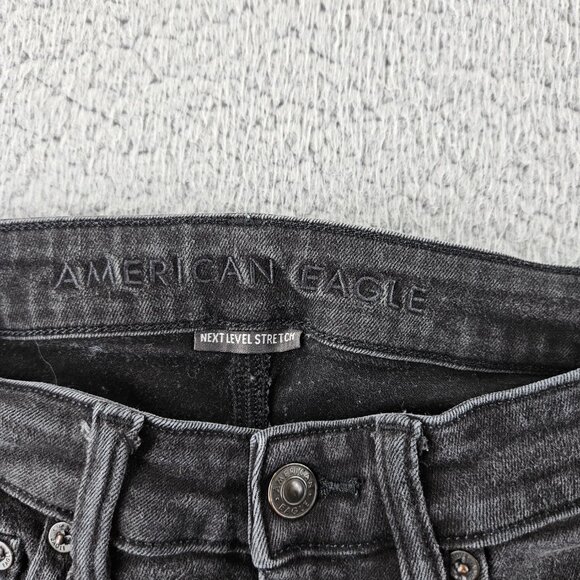 American Eagle Shorts Womens 4 Black High Rise Cut Offs Stretch Distressed Denim - Picture 6 of 16